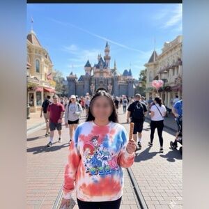 Disney Toy Story Tie Dye Pull Over Sweatshirt Pink Blue White XS